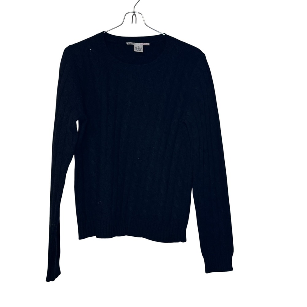 Evelyn Grace Womens Sweater 100% Cashmere Long Sleeve Cable Knit Black Medium